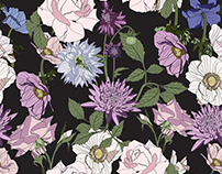 Vintage background. Dahlia, roses, Anemones, wildflower
