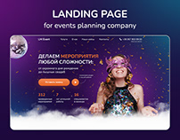 Landing page for events planning company