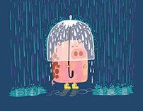 Pig in the rain