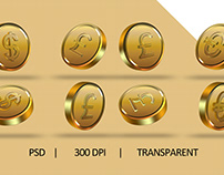 3D USD EUR GBP realistic golden coins isolated Psd