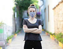 Young Woman Wearing a Face Mask Mockup [Free PSD]