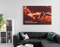 Canvas frame in living room mockup