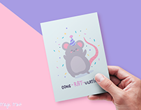 Kawaii rat design postcard