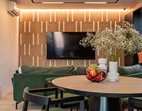 Elegant living room design with wall panel Oblique