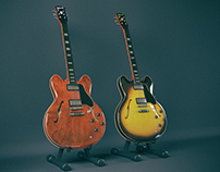Gibson es335 Guitar High Poly model