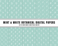 Mint & White Botanical Digital Papers