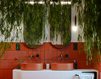 Concept Bathroom with red design (Full CGI)