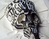 Paper Skull + Calligraphy intervention