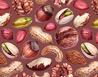 Nuts. Illustrations and pattern designs