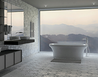 Bathroom with mountain view