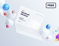 Macbook mockup with spheres