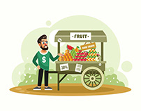 Street Fruit Seller Vector Illustration