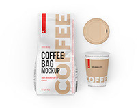 Coffee Bag with Open Cup, top view mockup