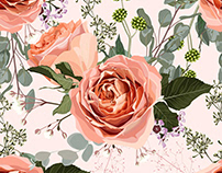 Floral seamless pattern with creamy roses flowers.