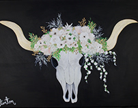 Floral Longhorn Skull