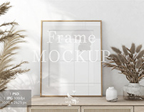 Single Frame mockup on console | white wall Boho style