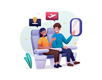 Couple Traveling by Airplane Illustration