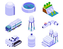 Water Purification Isometric Icons