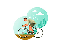 Youth riding a bicycle while listening to music