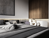 Concrete lover bedroom interior CGI