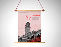 Free Hanging Wooden Frame Poster Mockup