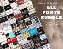 All Fonts Bundle on The Pixelo Store – Total 702 Fonts