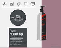 Tall cosmetic squeeze bottle free mock up template