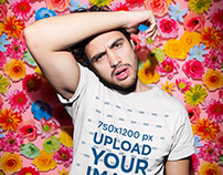 T-Shirt Mockup Featuring a Man with Brown Eyes