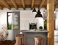 Interior design of a large wooden house