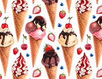 Ice cream. Illustrations and patterns