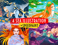 4 sea illustrations + speed paint