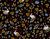 Magical flowers pattern on black backround