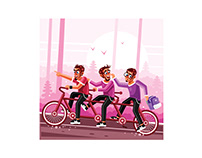 Teamwork Riding Tandem Bicycle Illustration