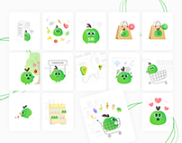 Green Emotional Apple – Playful Food Illustration Pack