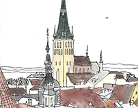 Tallinn, drawing and watercolor.