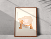 Coffee Shop Holding Hands Poster Illustration