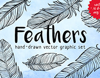 Feathers: hand-drawn vector grafic set