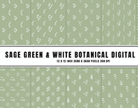 Sage Green & White Botanical Digital Papers