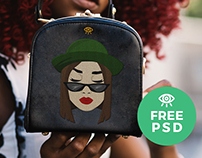 Black Leather Bag With Embroidery / Free PSD Mockup