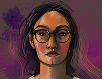 Self portrait on purple background