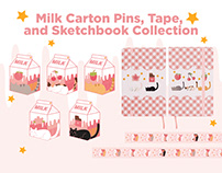 MIlk Carton Pins, Tape, and Sketchbook Collection