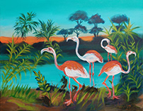 Painting Ligabue "Flamingos" 1953-54
