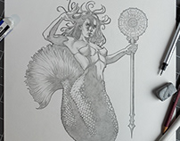 Mermaid pencil drawing