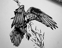 Tattoo design : raven and abstract arrow