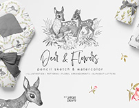 Deer & Flowers. Nature collection