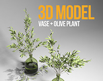 FREE 3D MODEL : OLIVE PLANT & GREEN GLASS VASE