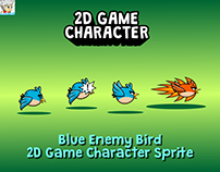 Blue Enemy Bird 2D Game Character Sprite
