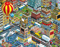 Expansive Cityscape Advertising Campaign Illustration