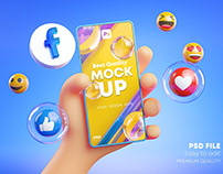 Cute Hand Holding Phone Facebook Icons Around 3D