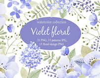 Watercolor violet flowers